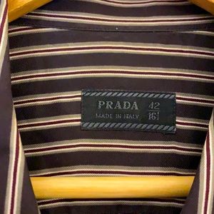 Prada black/brown/white stripe silk shirt size 42-16.5 PRICE FIRM